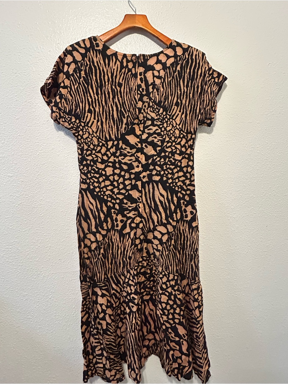 S.L. Fashions Vintage Black and Tan Animal-Print Midi Dress